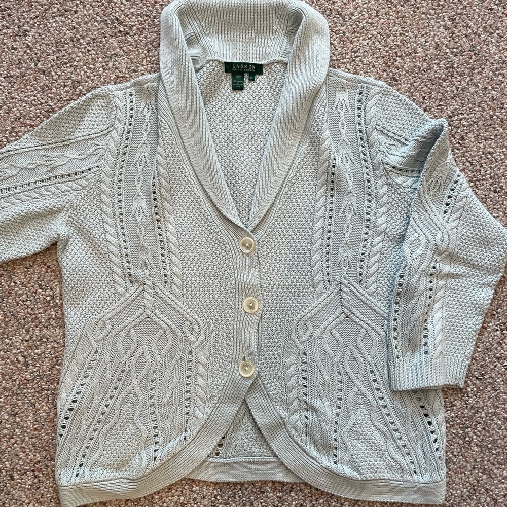 Lauren by Ralph Lauren Woven Button Down Sweater